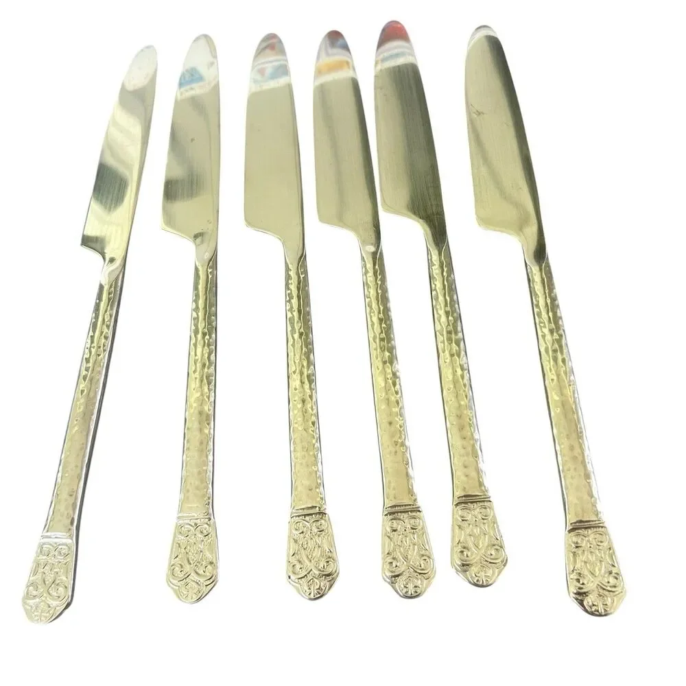 Gourmet Settings AVALON BARCELONA Knives Hammered Stainless 18/10~Set of 6